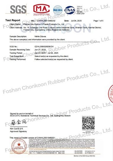 SGS-CSTC Nitrile Gloves Test Report